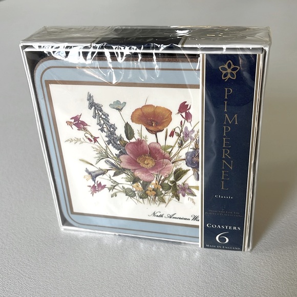 NWT Pimpernel North American Wildflowers Coaster Set of 6 Cork Back 4.25 x 4.25” - Picture 1 of 8